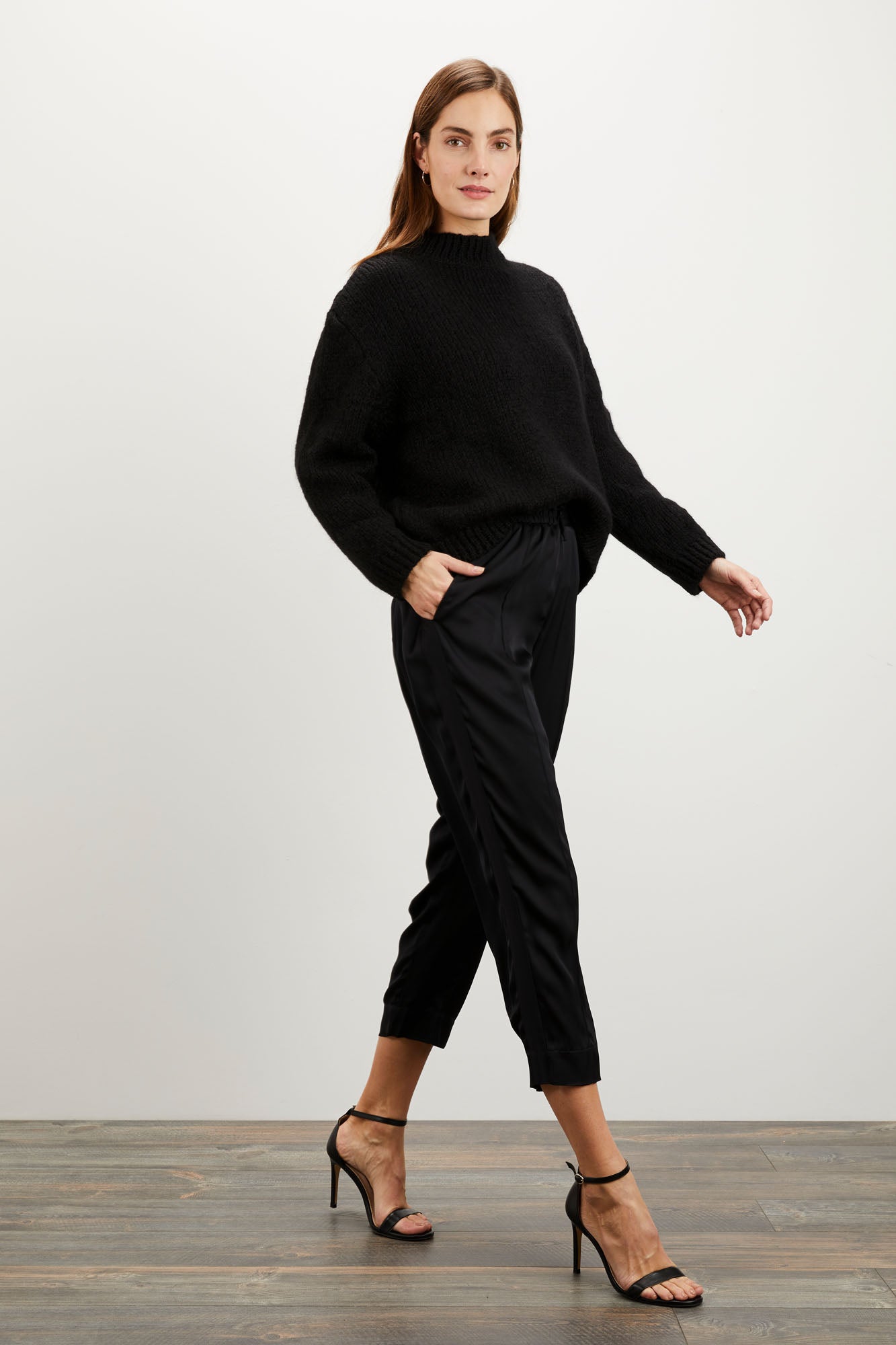 Julia Pant - Black  in Silk Crepe de Chine