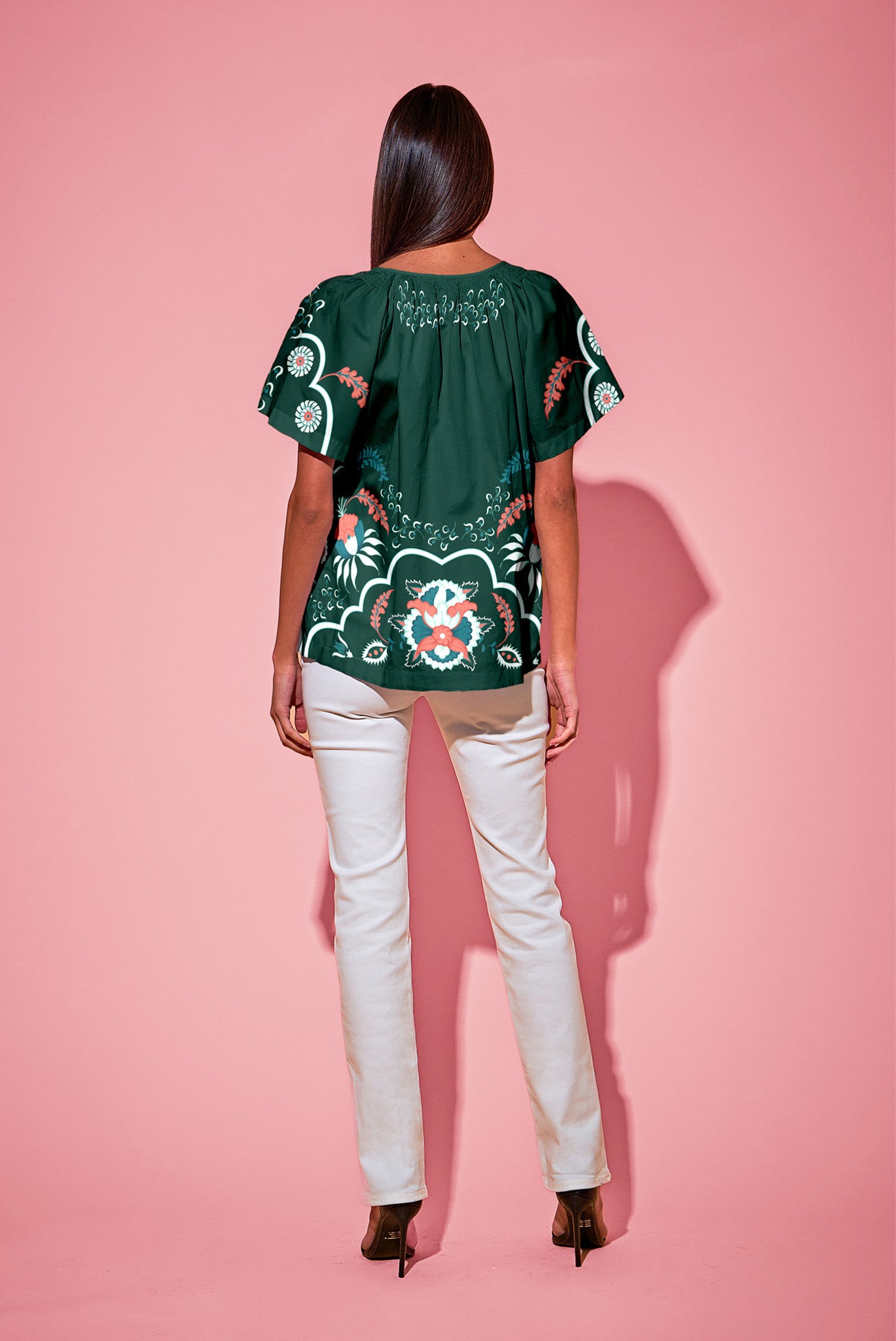 The Short Sleeve Classic Blouse | Emerald Dutch Blossoms