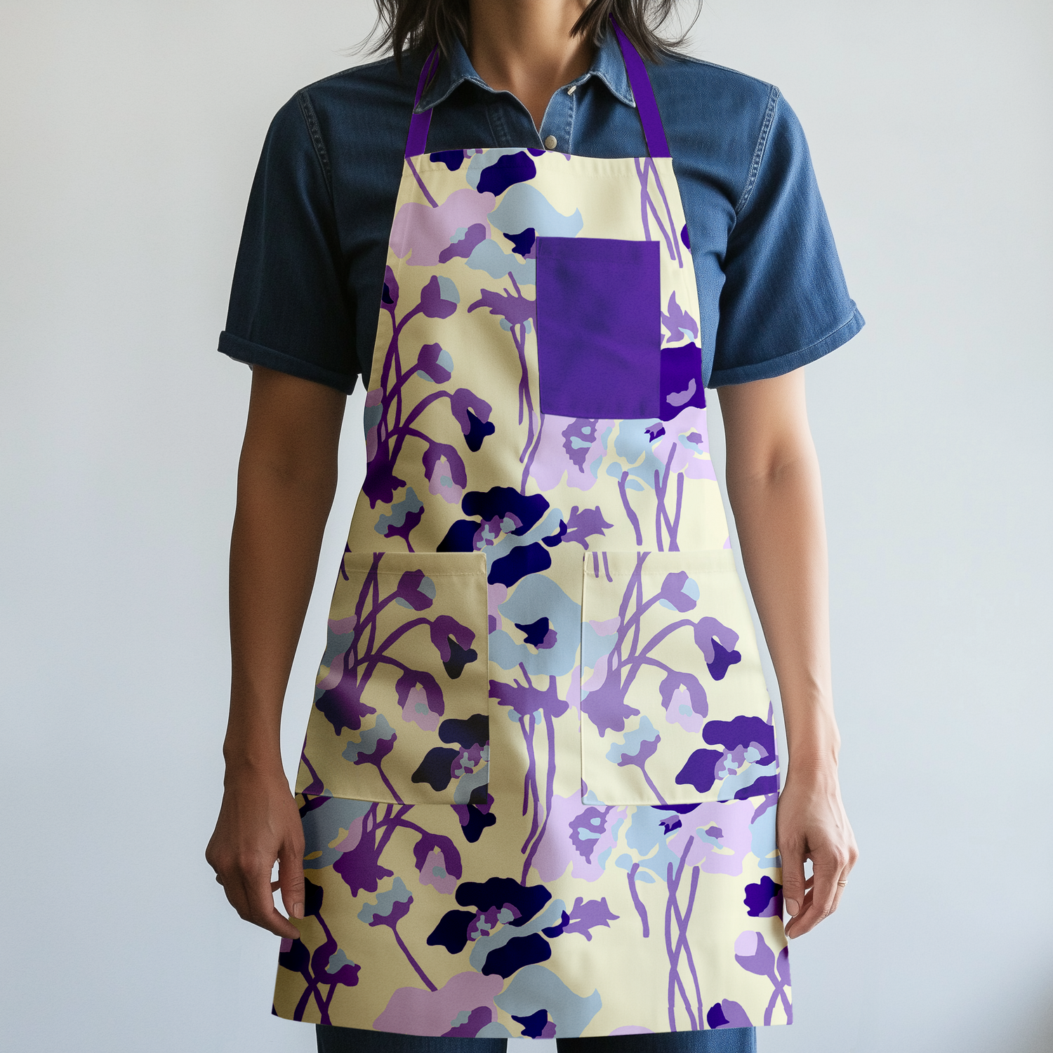 Dini's Rustic Floral in Ecru and Purple Apron