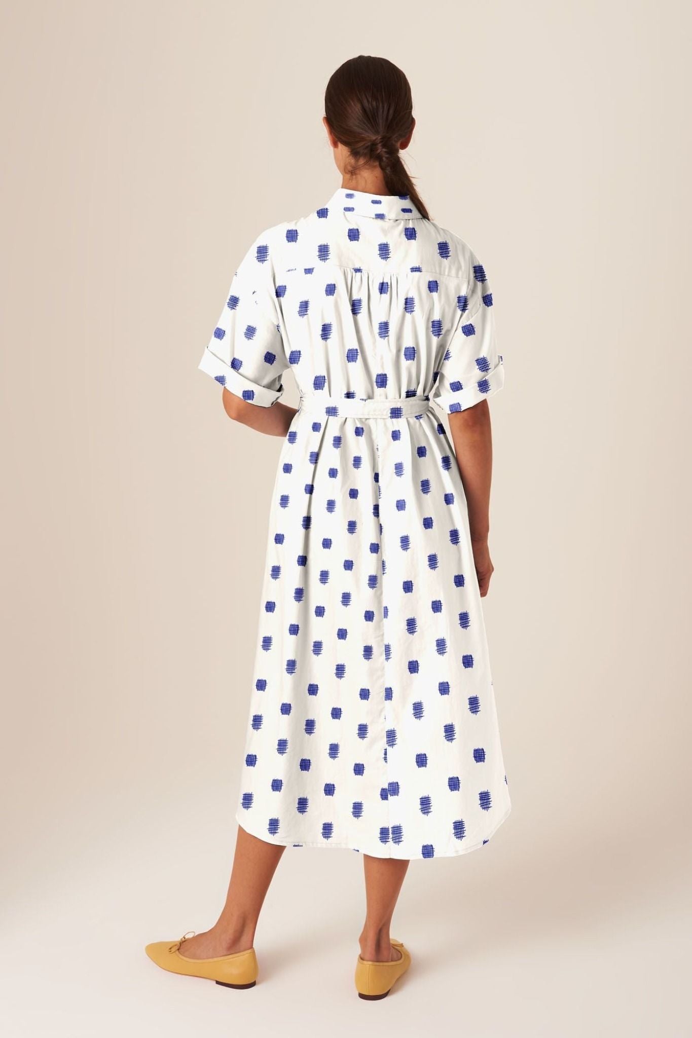 Zara Blue & Ecru Polka Dot Blouse with Tie Detail Size XS