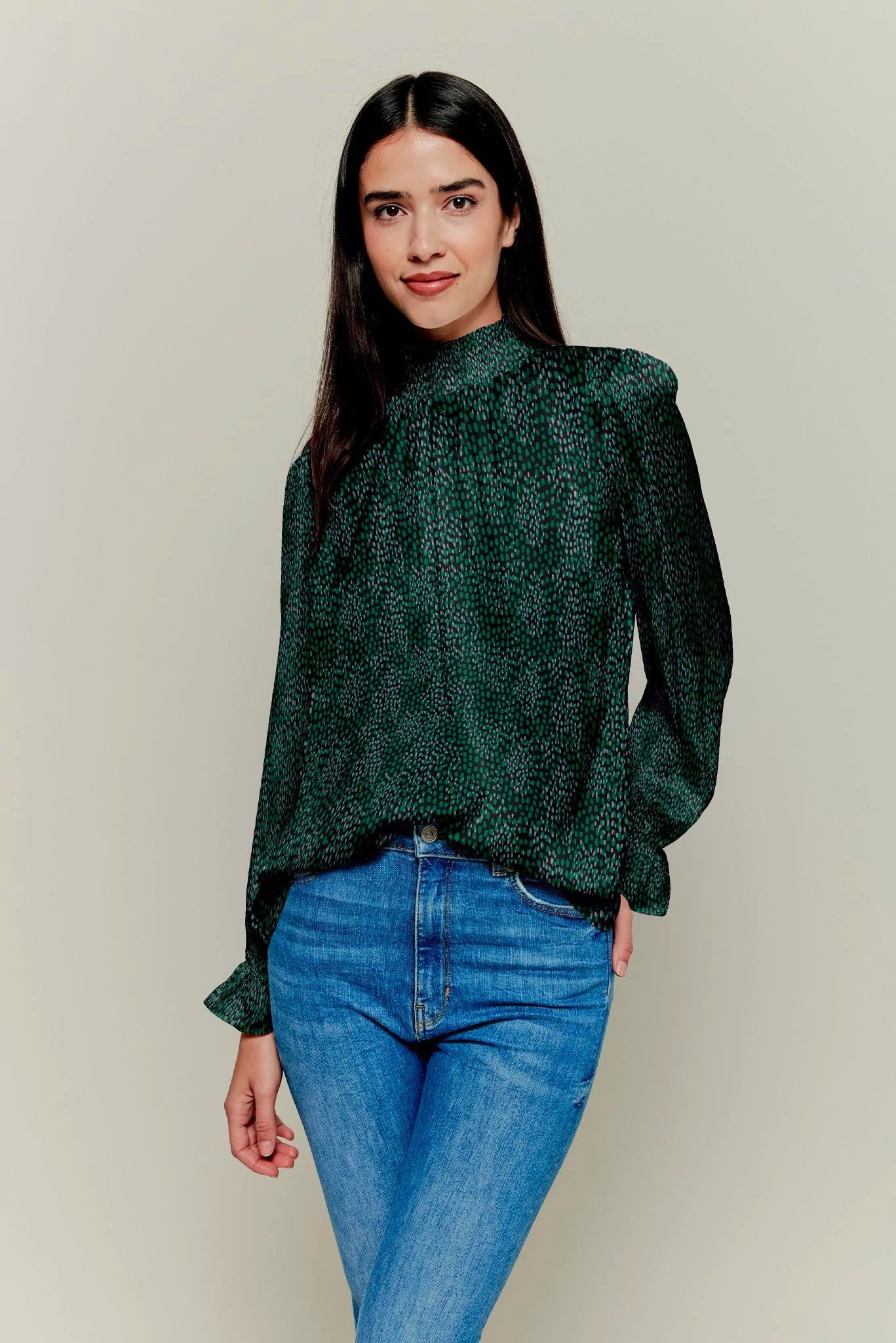 Stella Top | Emerald Spots in Silk Charmeuse