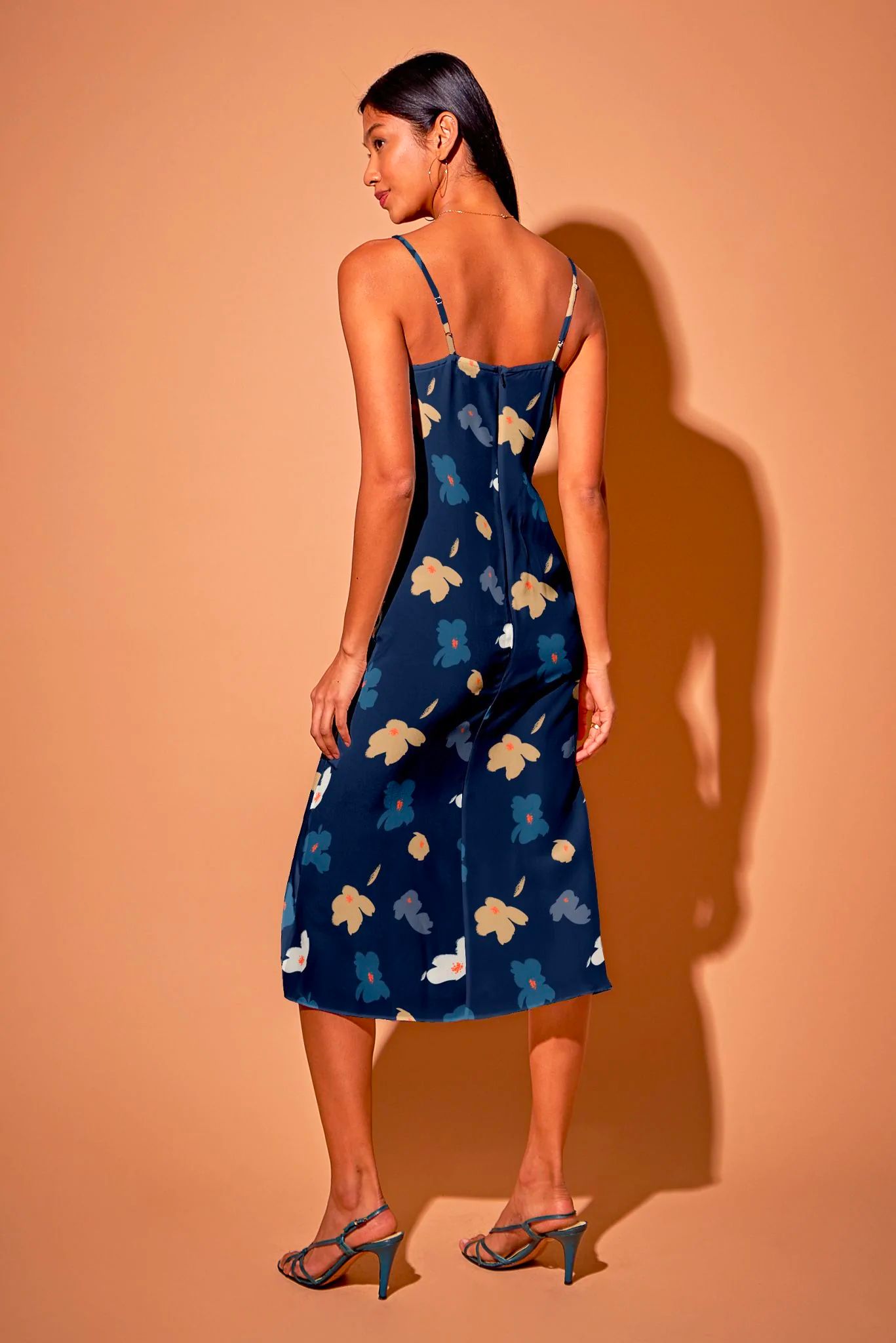 Stevie Slip Dress | Navy Painted Poppies