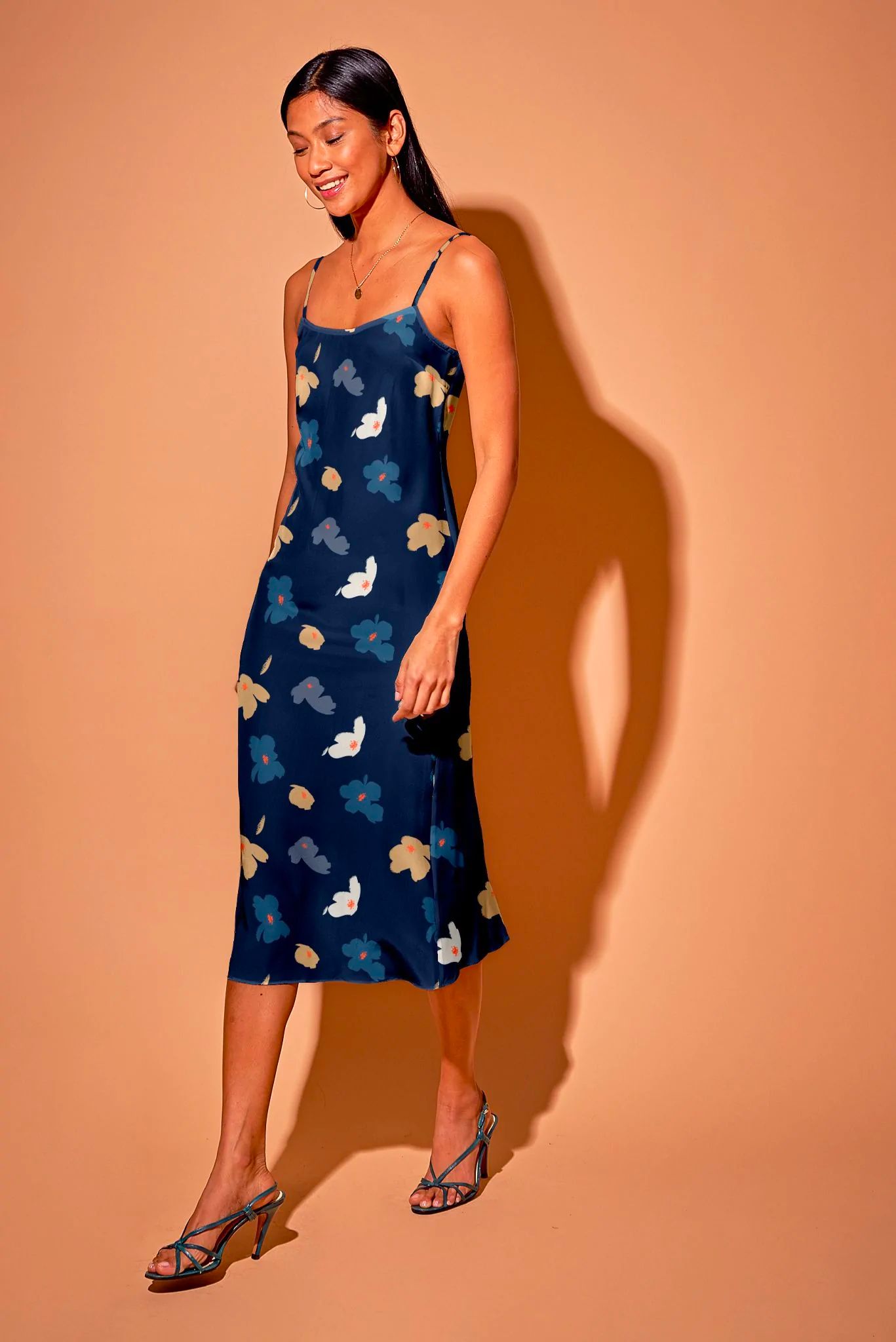 Stevie Slip Dress | Navy Painted Poppies