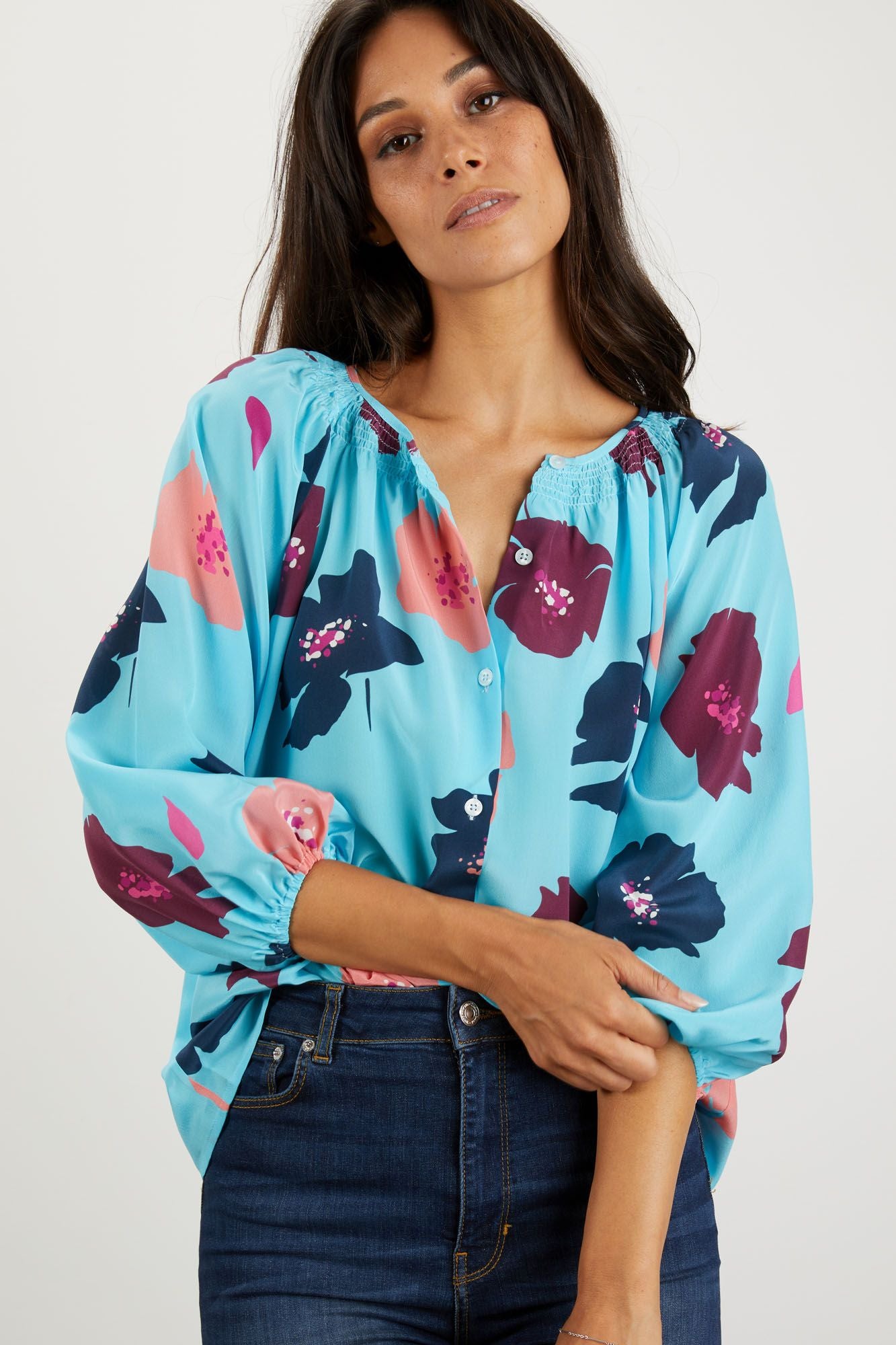 The Classic Blouse | Light Blue Poppies