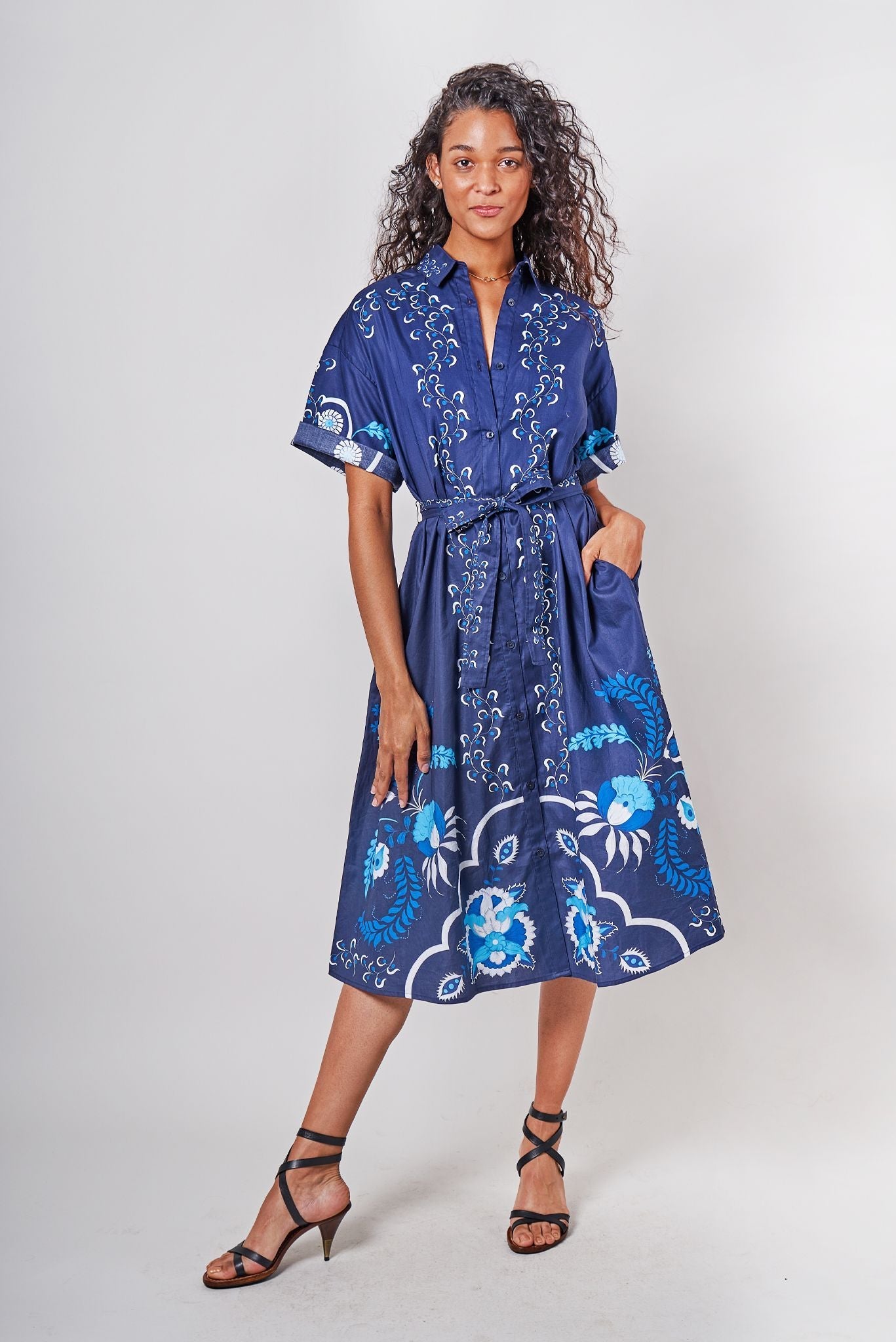 Sarah Shirtdress | Navy Dutch Blossoms