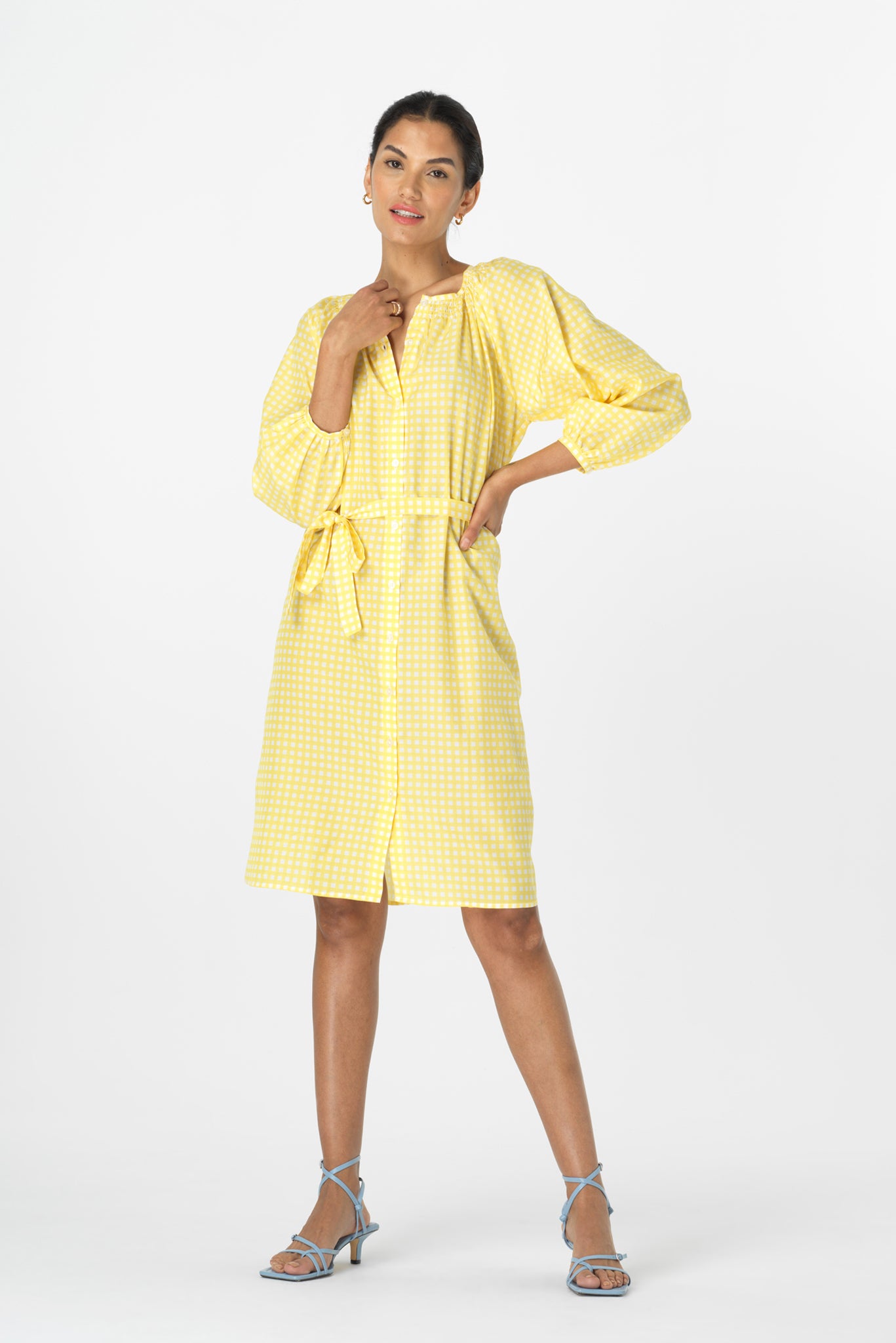 Classic Dress in Polished Cotton | Pale Yellow Gingham