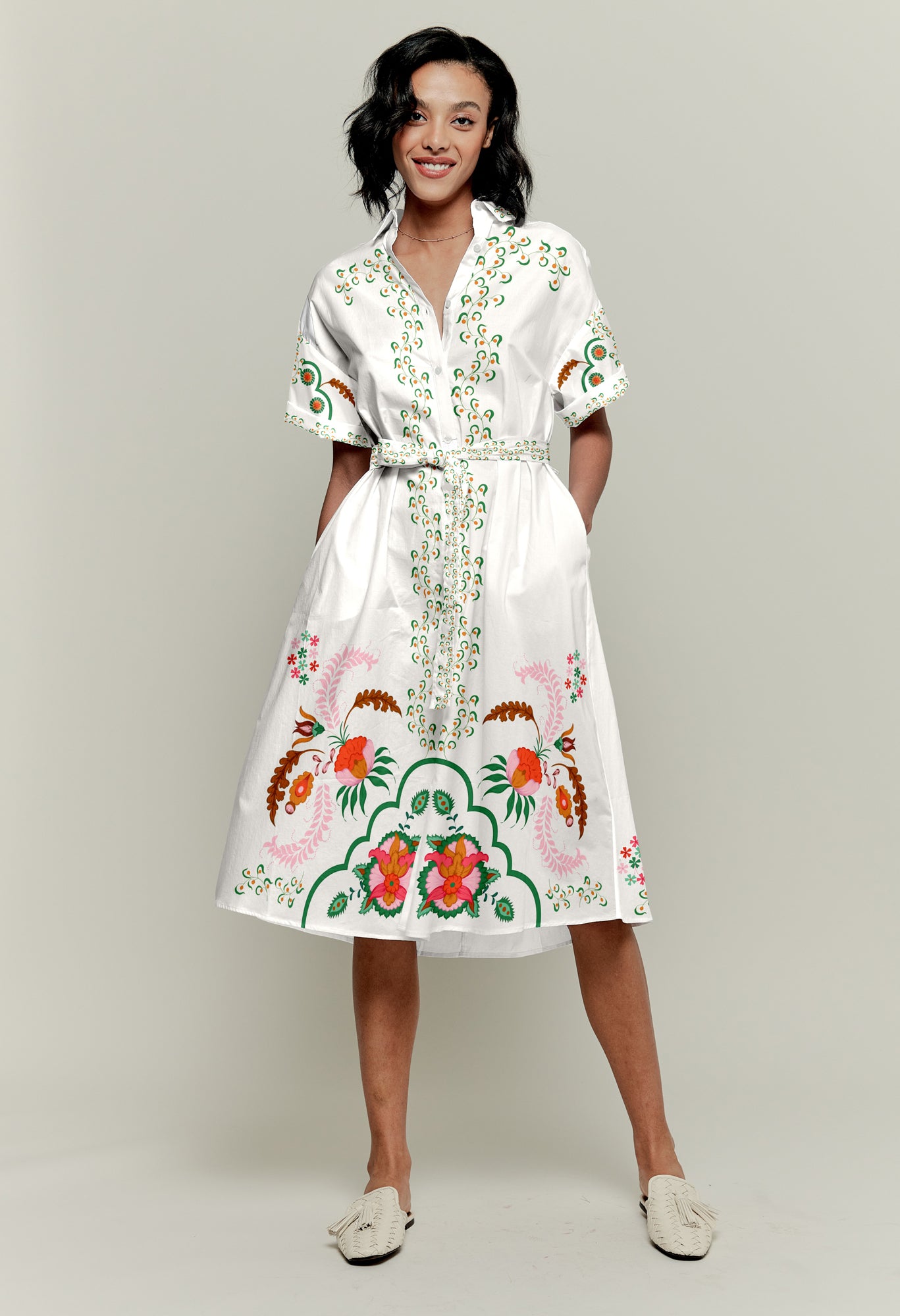 The Sarah Shirtdress | Ecru Dutch Blossoms | Pima Cotton Poplin