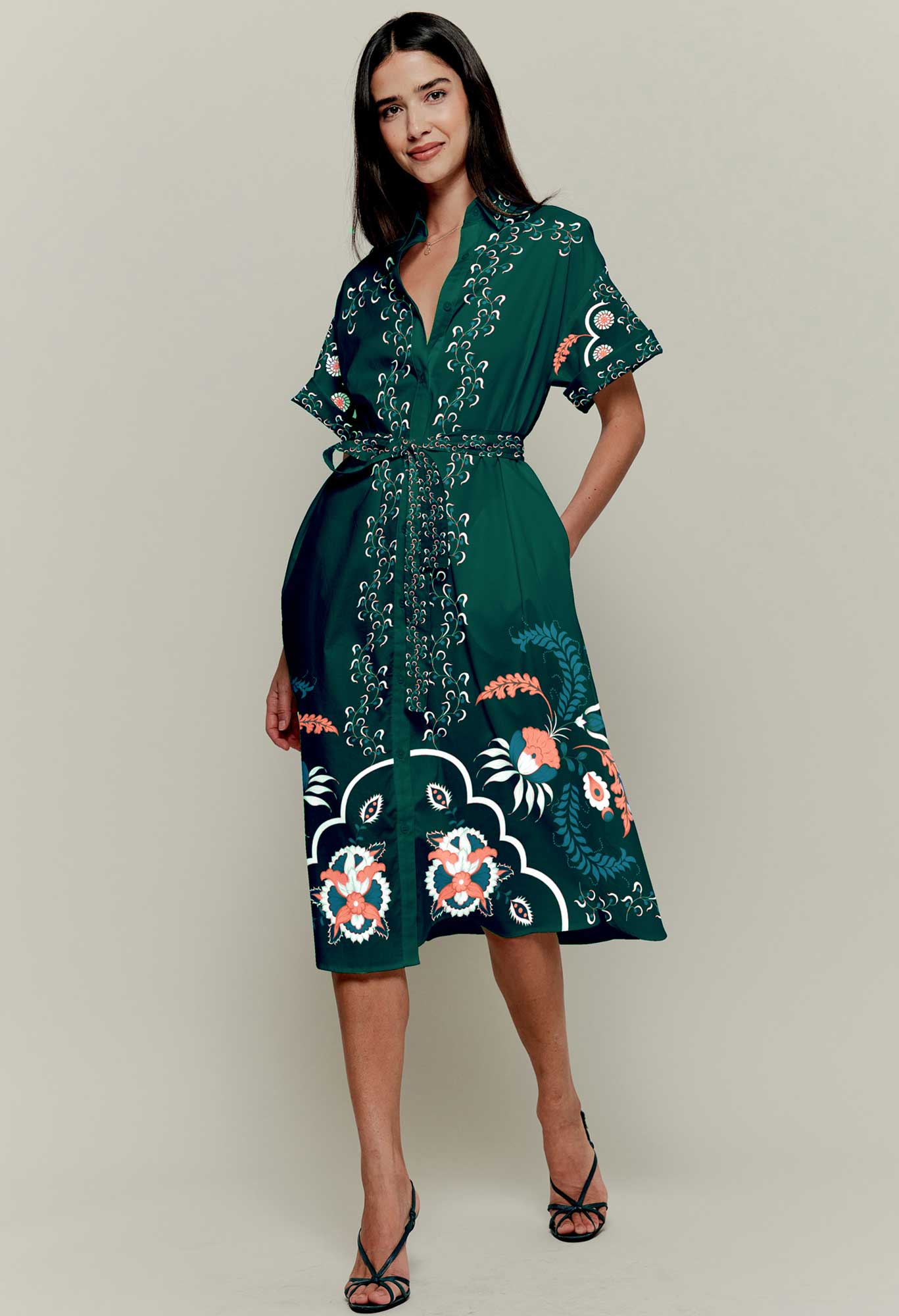 The Sarah Shirtdress | Emerald Dutch Blossoms