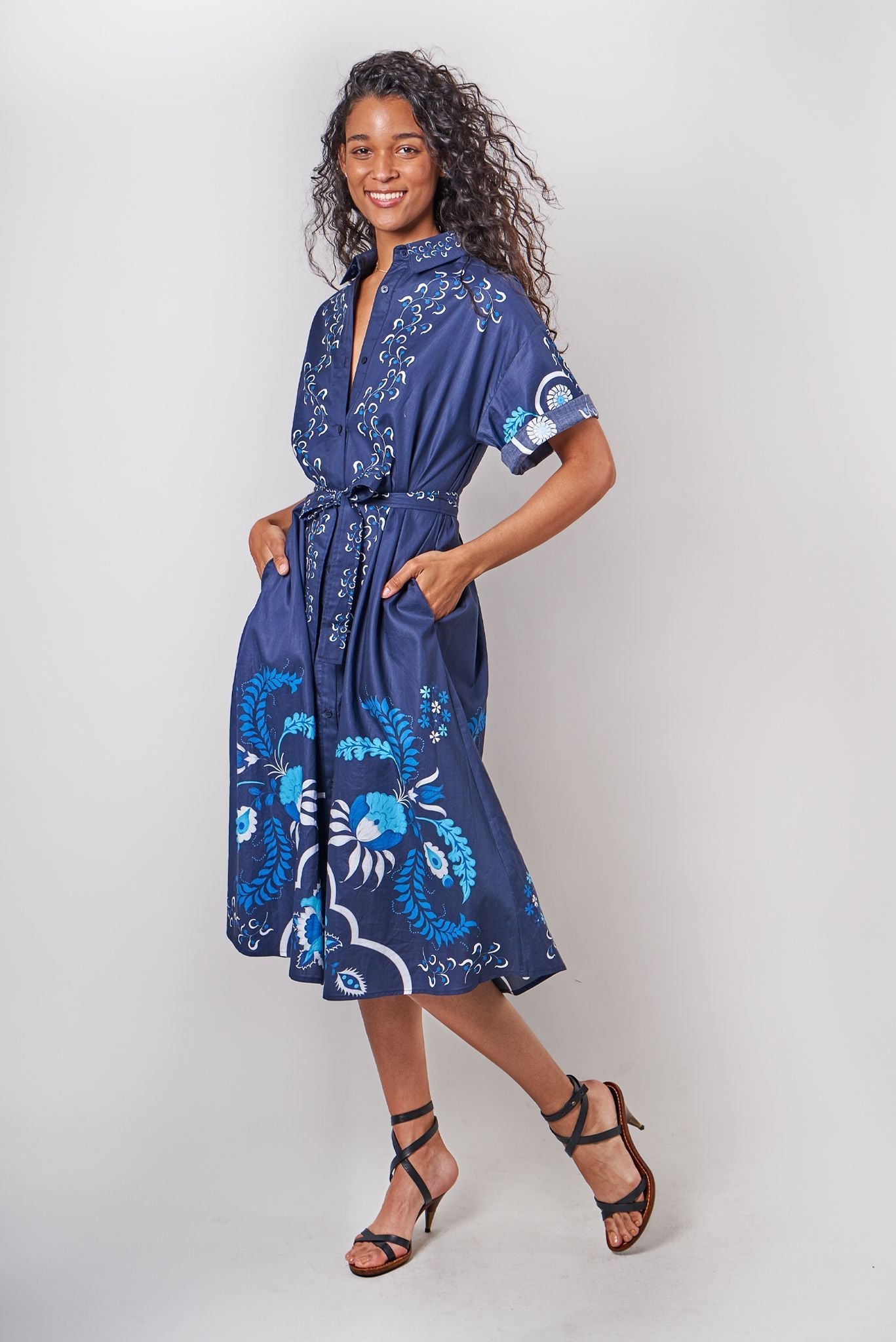 Sarah Shirtdress | Navy Dutch Blossoms