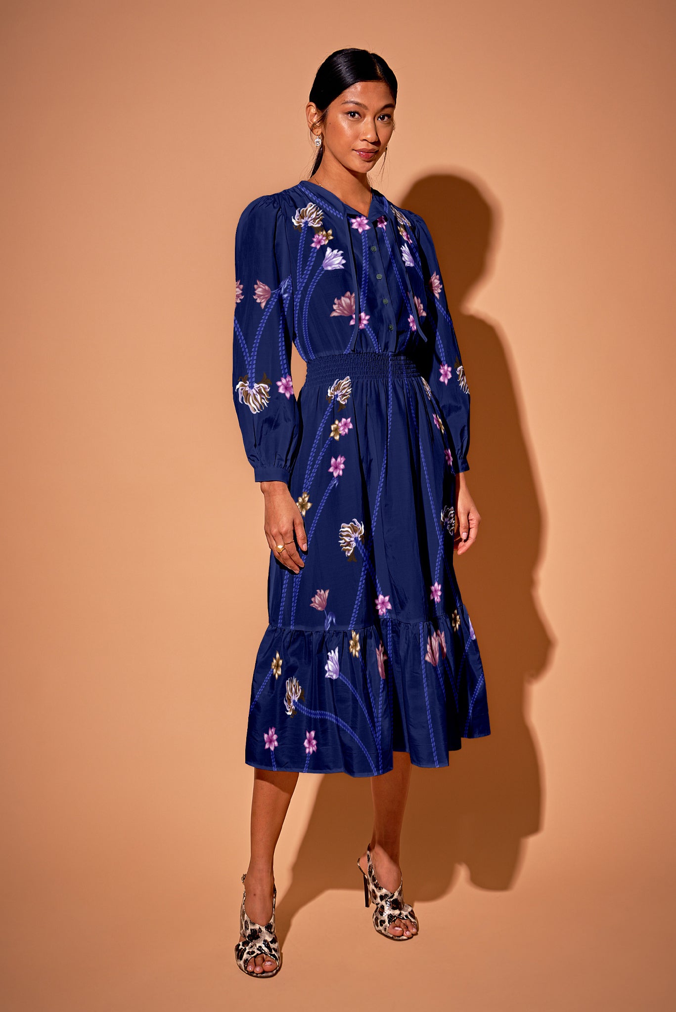 Juliette Dress | Art Nouveau Floral in Royal Blue