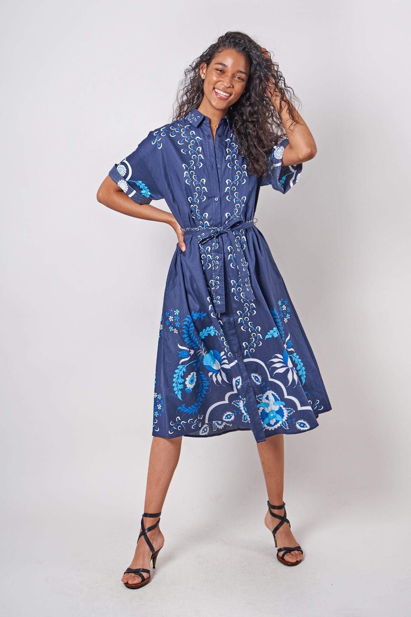 Sarah Shirtdress | Navy Dutch Blossoms