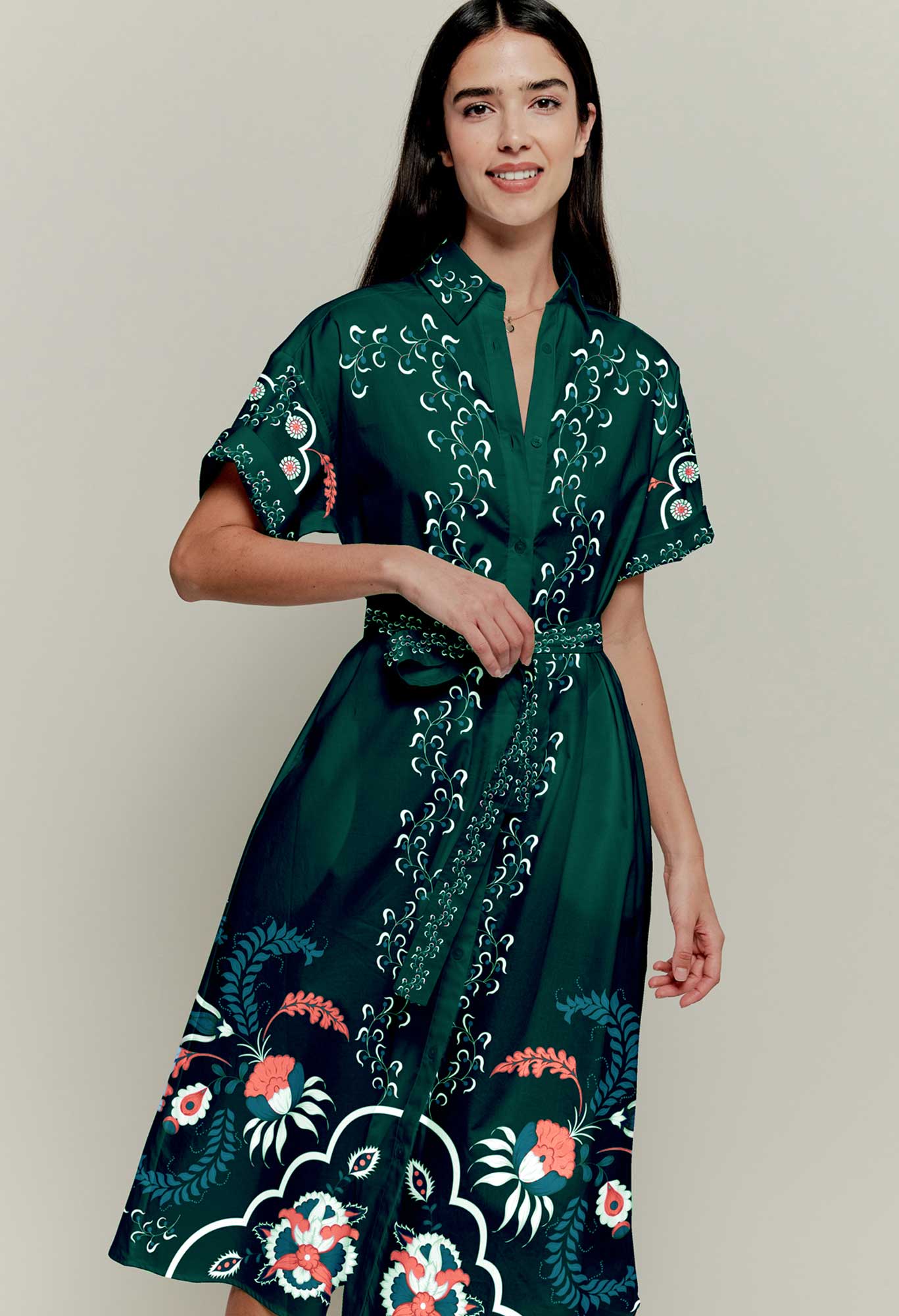 The Sarah Shirtdress | Emerald Dutch Blossoms