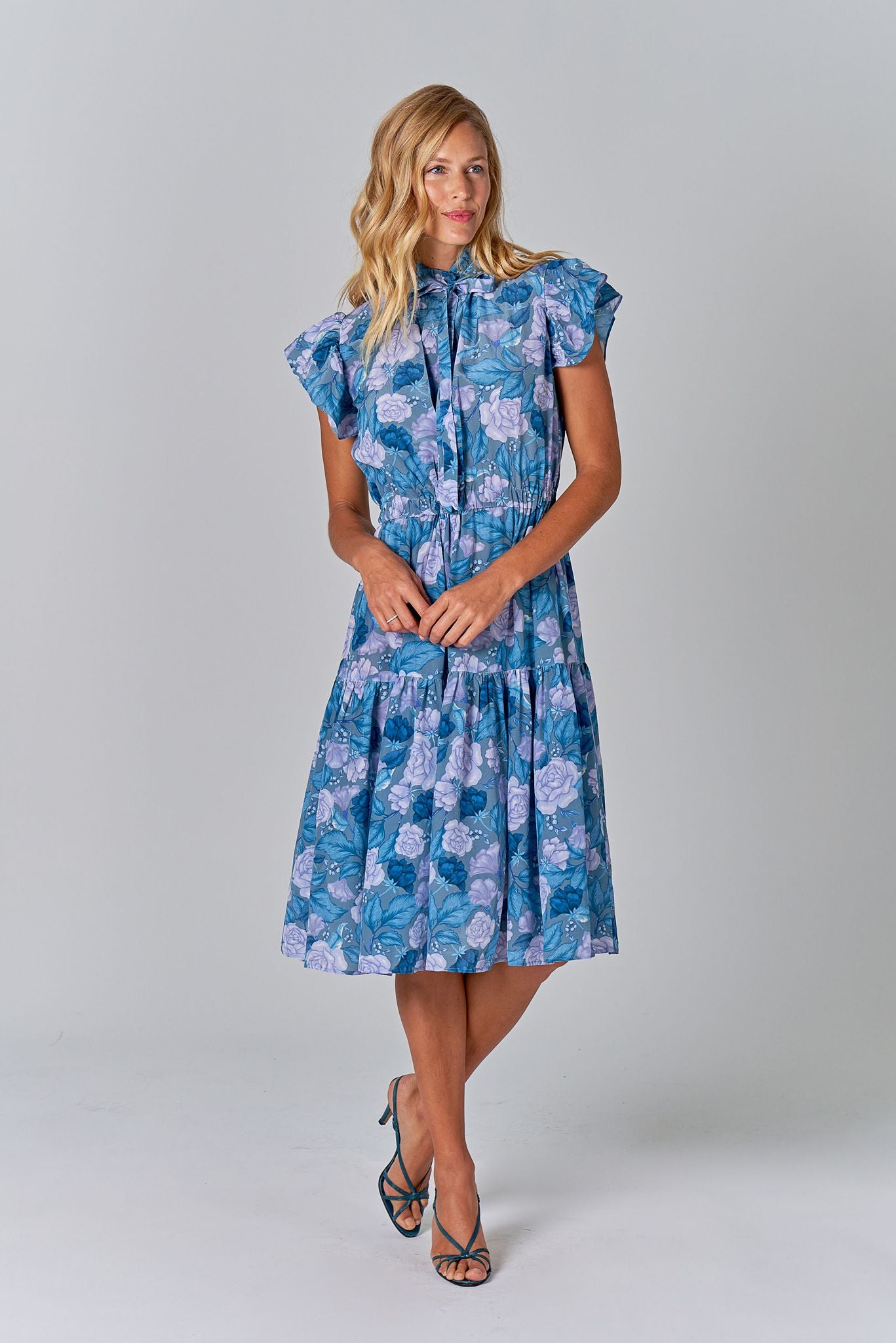 Willow Tie-Neck Dress | Cezanne's Garden in Blue