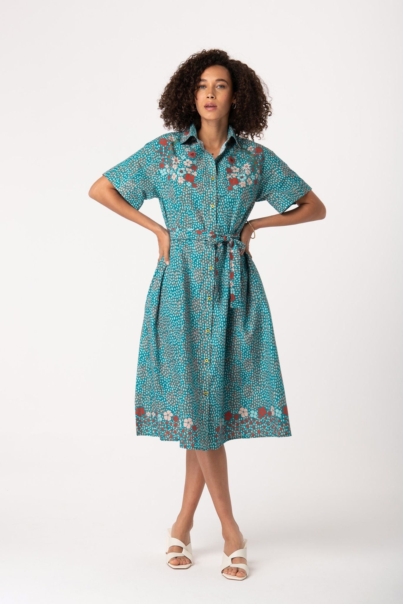 Sarah Shirtdress | Teal Baroque Floral