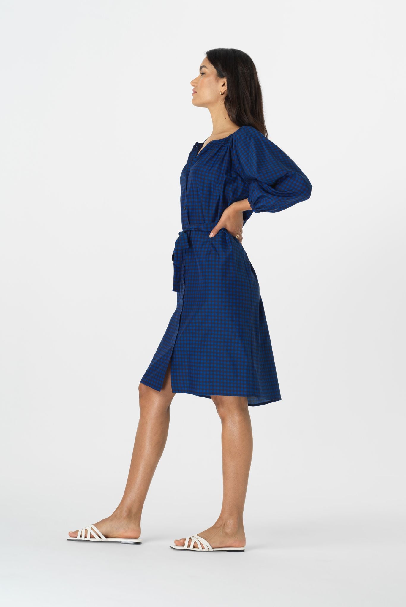 Classic Dress in Polished Cotton | Navy Gingham