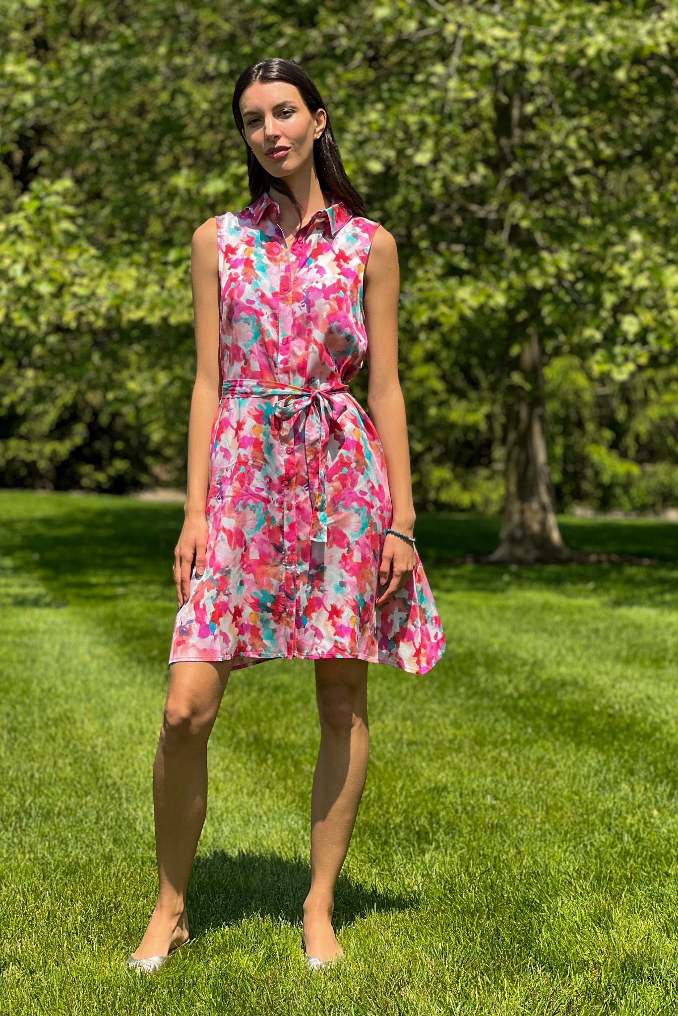 Sleeveless Sarah Shirtdress | Dancing Dahlias