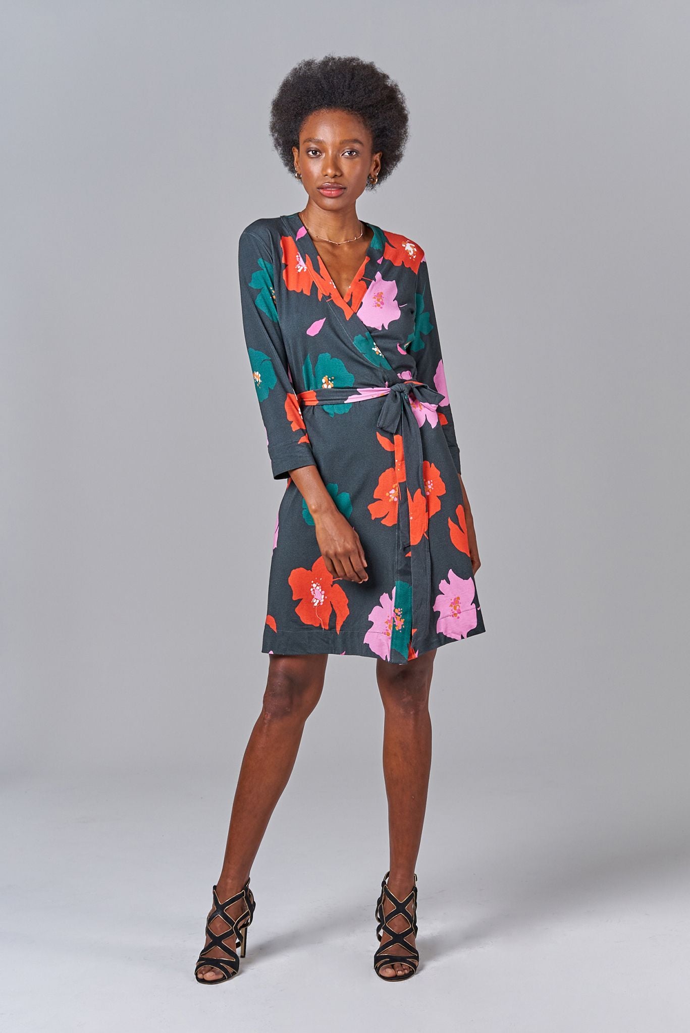 Rachel Wrap Dress | Evergreen Poppies