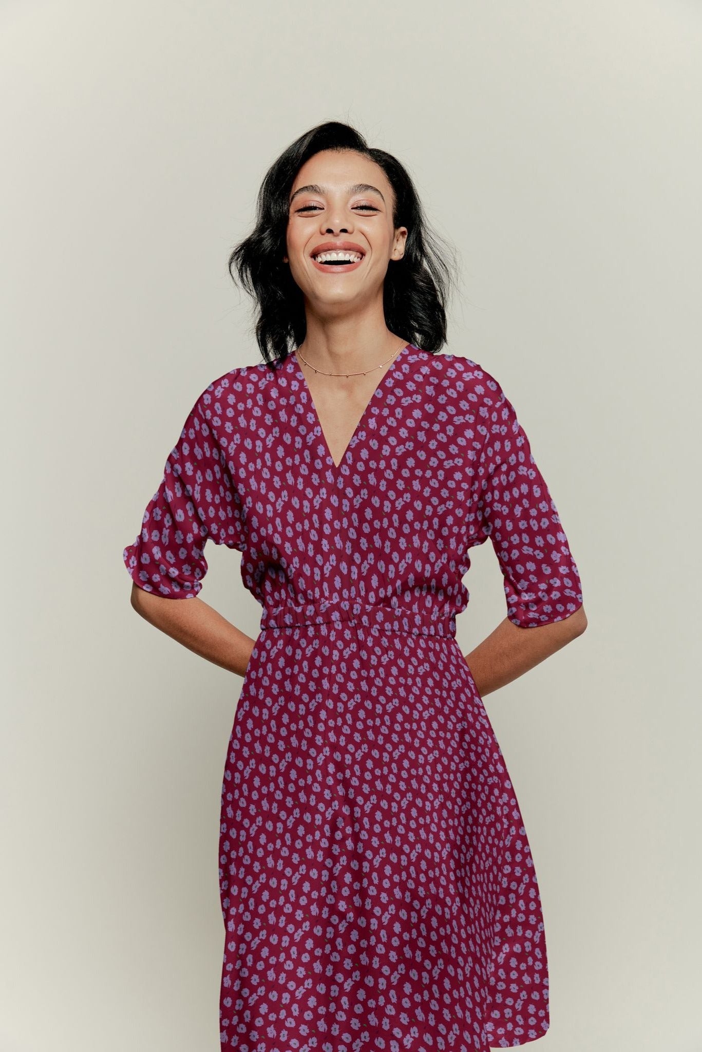 Madeline Dress | Micro Purple Poppies