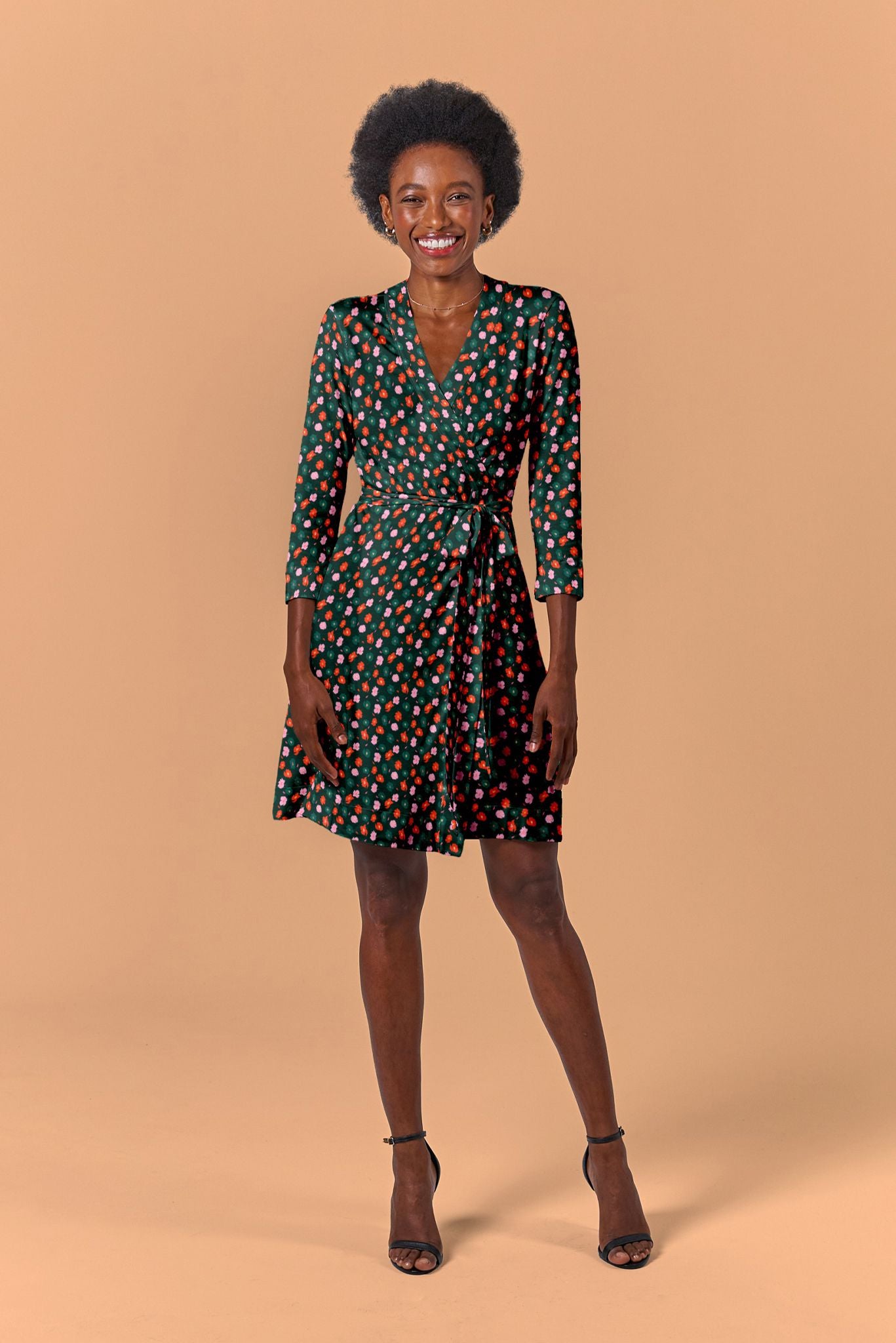 Rachel Wrap Dress | Evergreen Poppies Micro