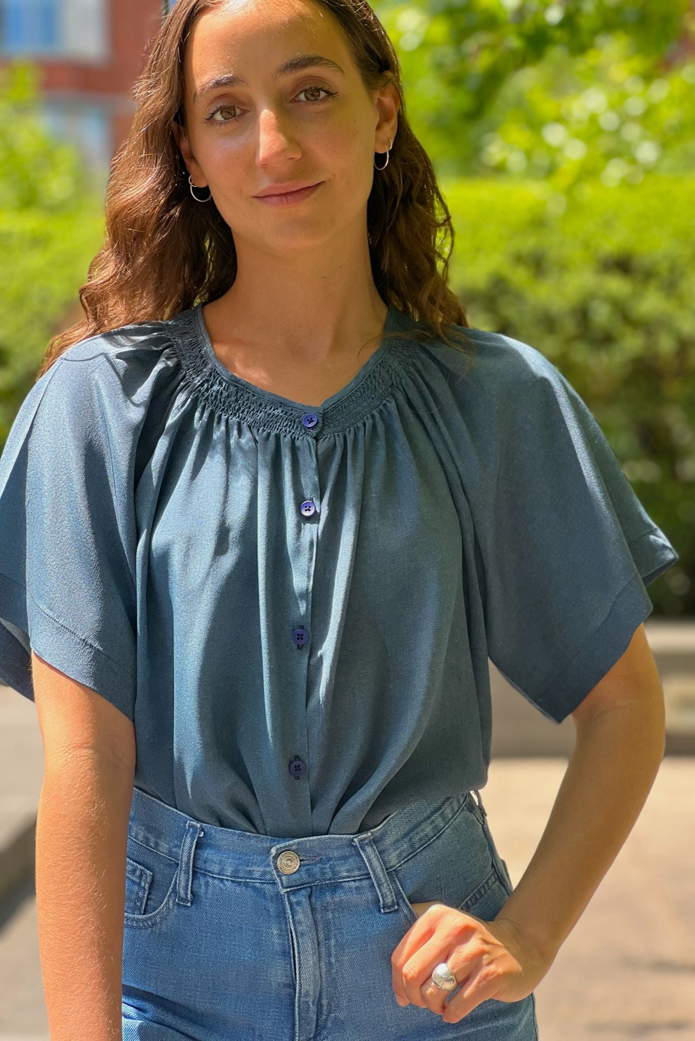 Short Sleeve Classic Blouse | Pale Denim