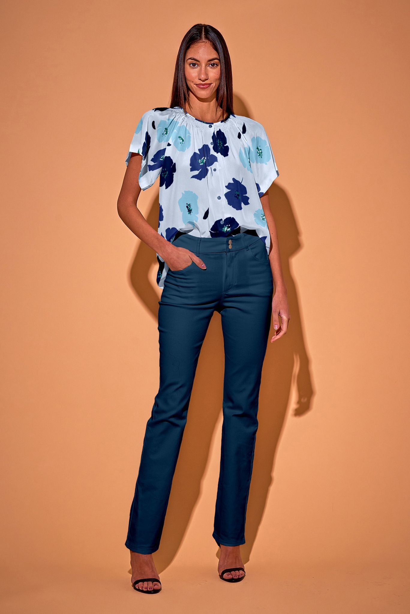 Short Sleeve Classic Blouse | Sapphire Poppies