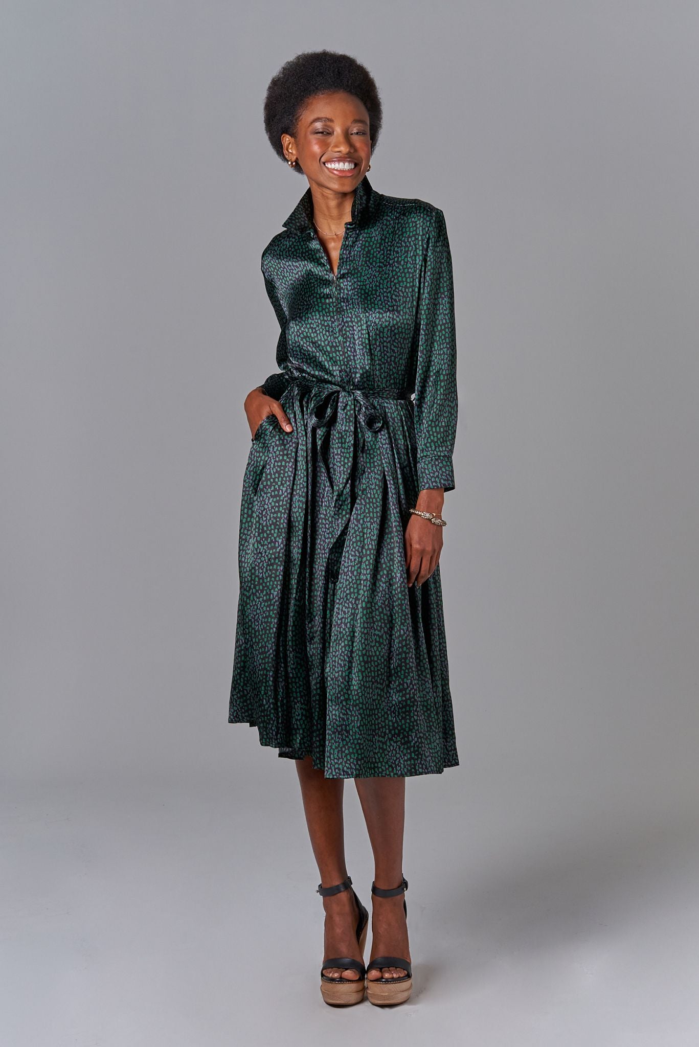 Allyson Dress in Silk | Emerald Spots