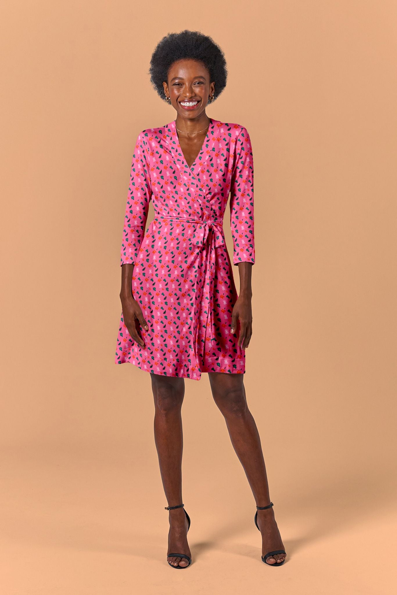 Rachel Wrap Dress | Pink Painted Poppies Micro