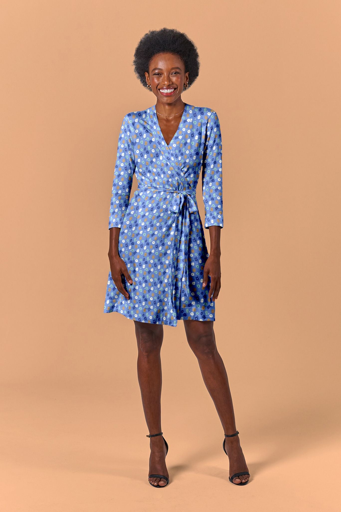 Rachel Wrap Dress | Cornflower Poppies Micro