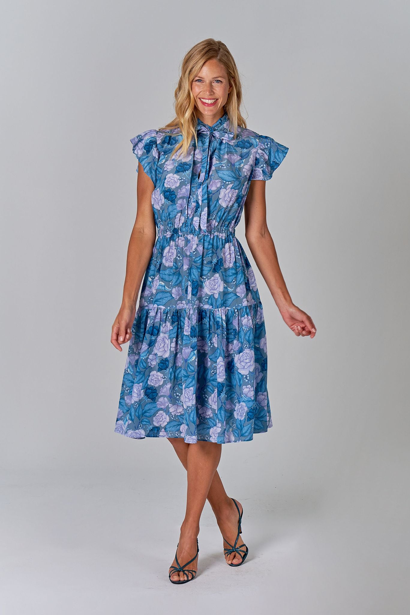 Willow Tie-Neck Dress | Cezanne's Garden in Blue